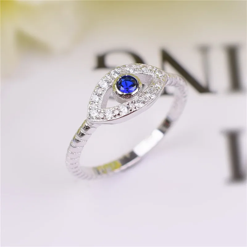Classic Brand Hollow out Hoop Sparkling Blue Sapphire Eye Ring Jewelry Real Solid 925 Sterling Silver Midi Rings for Women girl