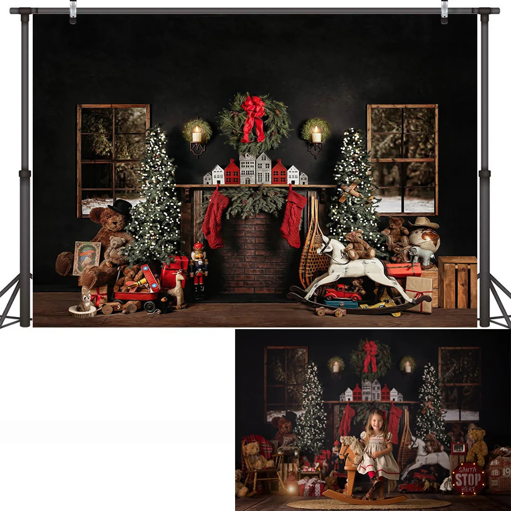 Giáng Sinh Lò Sưởi Phông Nền Chụp Ảnh Cây Giáng Sinh Vintage Gỗ Mộc Mạc Treo Tường Quà Giáng Ảnh Nền Windows Mùa Đông Photocall