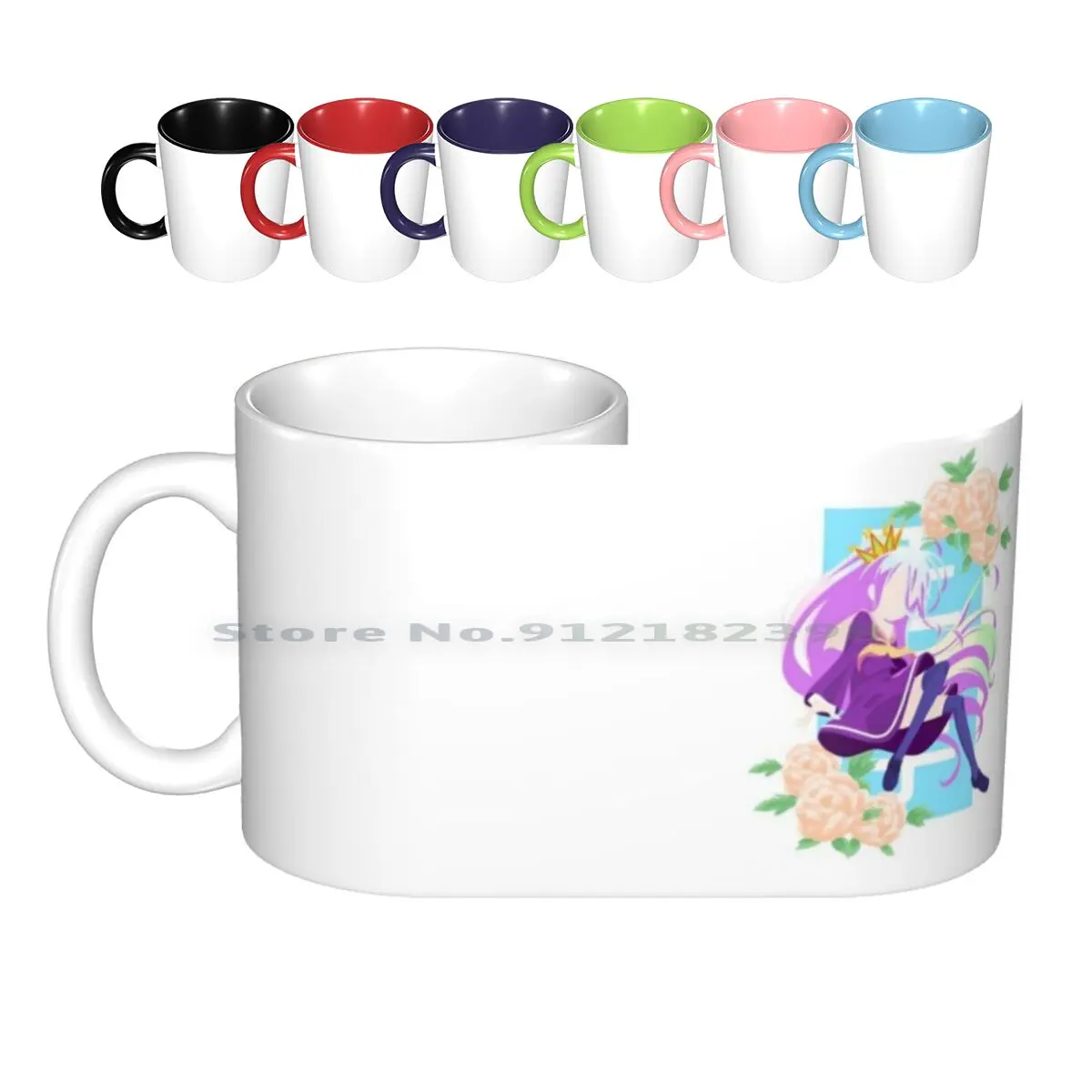 Shiro-No Game No Life Floral Print Ceramic Mugs Coffee Cups Milk Tea Mug Shiro No Game No Life Anime No Game No Life Shiro No