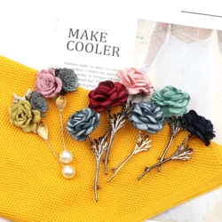 Trendy Suit Lapel Pin Rose Flower Breastpin Chain Brooch Jewelry For Man Women Wedding Party Banquet Corsage Accessory Gift