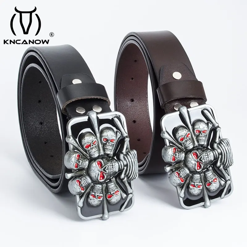 Female Belt Leather Designer Belts Men High Quality Luxury Brand Skull Buckle Punk Style Western Cowboy Personality Dress Strap