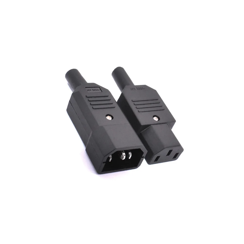 Iec-cabo reto conector c13 c14 10a 250v, plugue macho fêmea preto, conector de energia 3 pinos, ac, 1 conjunto