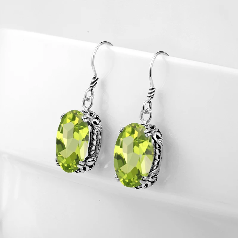 Pendientes colgantes largos de peridoto Vintage para mujer, joyería fina elegante, Plata de Ley 925 Original