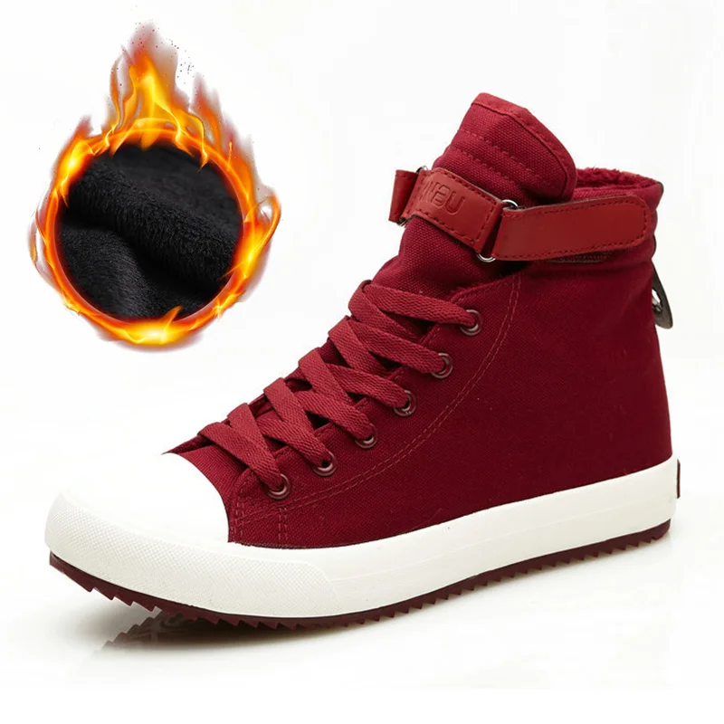 Pop Nice Winter Shoes Men Winter Boots High Top Sneakers Warm Fur Shoes Canvas Casual Men Ankle Boots Black White Footwear A1628