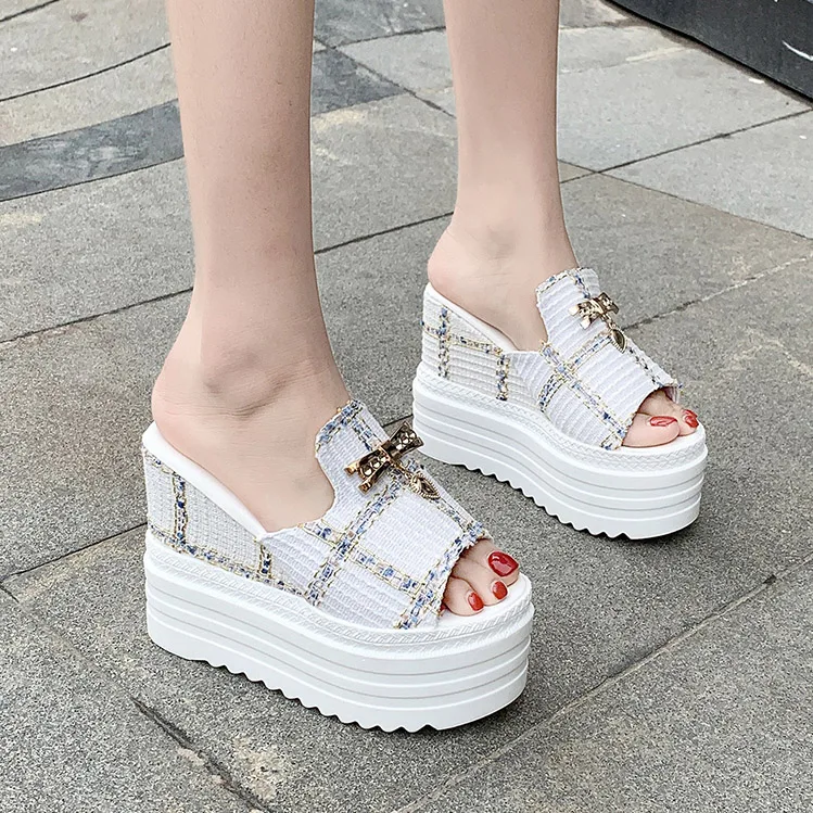 white Female Slates Wedge Super High Heels Flip Flops On The Platform Beach Designer Slides Summer Sandals Zapatos De Mujer 2024