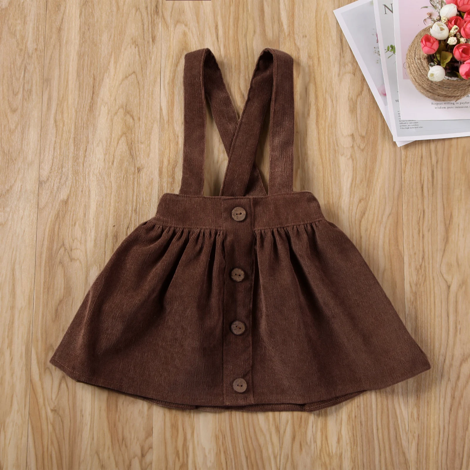 8 Colors Toddler Baby Girl Suspender Skirt Corduroy Solid Color Adjustable Strap Button Front Overall Skirt Girls Clothes 1-6 Y