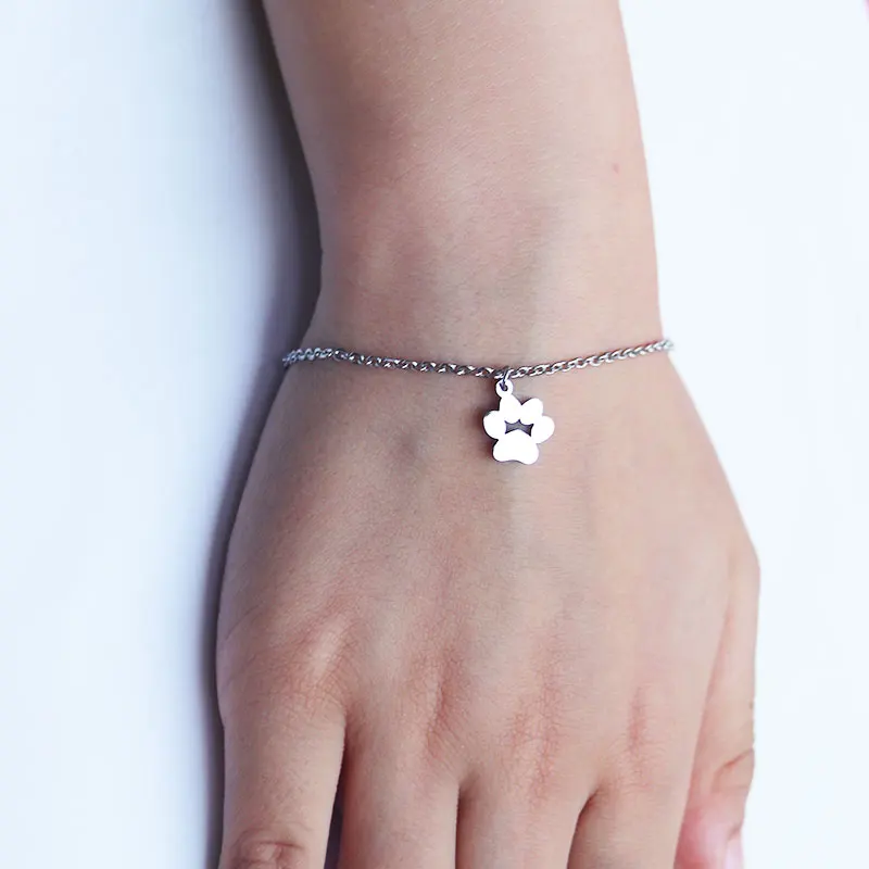 1 шт., простой браслет из нержавеющей стали в виде кошачьей лапы