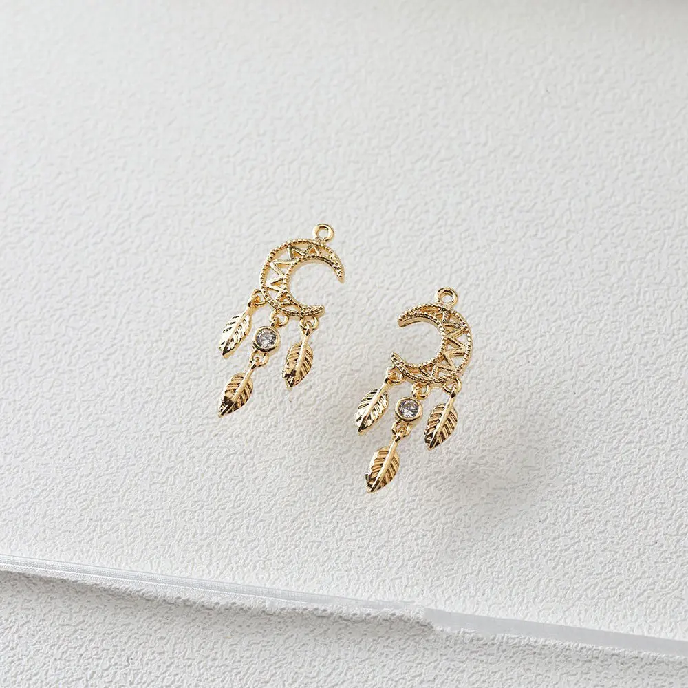 4PCS การออกแบบดวงจันทร์รูปจี้ Eardrop สำหรับผลการค้นหาเครื่องประดับ Rhinestone DIY มือทำทองแดง14K Gold Plated อุปกรณ์เสริม