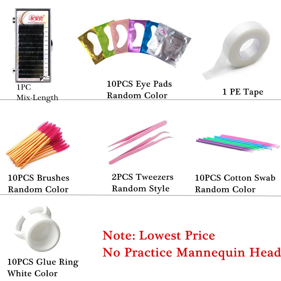 NEWCOME Professional Individual Eyelash Extension Training Kit Practice Mannequin Head Set False Eyelash Grafting Makeup Tools