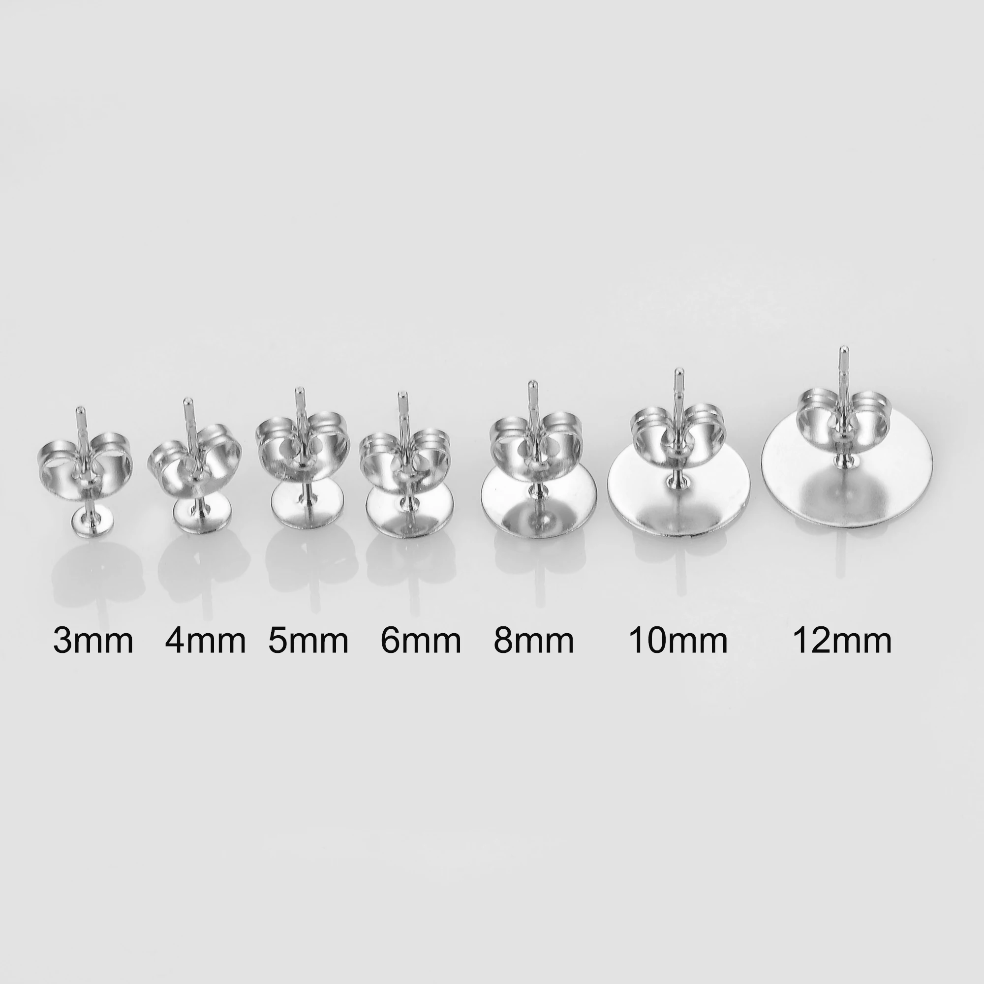 100pcs Stainless Steel stud pin earring findings DIY gold and silver tone earring settings jewelry making Hypoallergenic