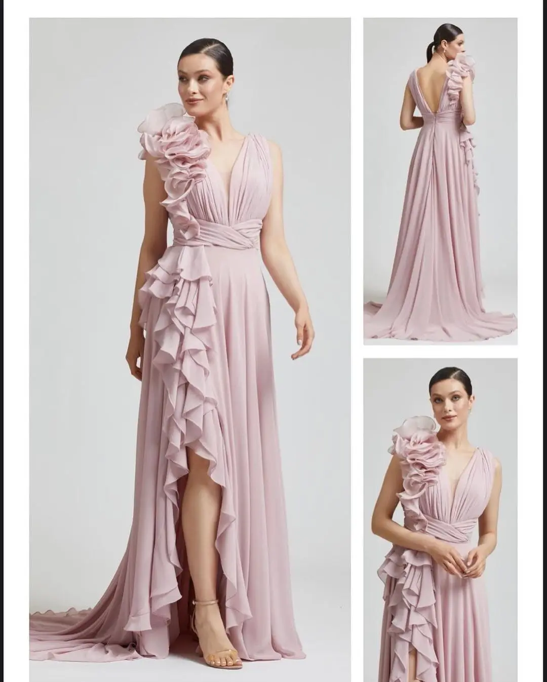 Soft Chiffon Beach Evening Dresses Custom Made Refreshing Color Bride Maid Dress Sweep Length Zipper Back B21139