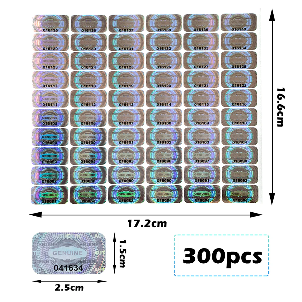 300/600 stücke 2,5x1,5 cm Sicherheit Dichtung Tamper Proof Aufkleber Holographische Garantie Nichtig Laser Label mit Serielle anzahl etikett