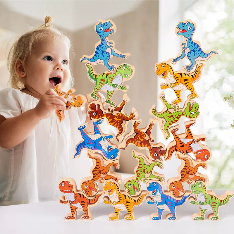 16 pz/lotto dinosauro di plastica Montessori impilabile blocchi di costruzione ad alto equilibrio giocattoli fai da te per bambini giochi da tavolo educativi regali