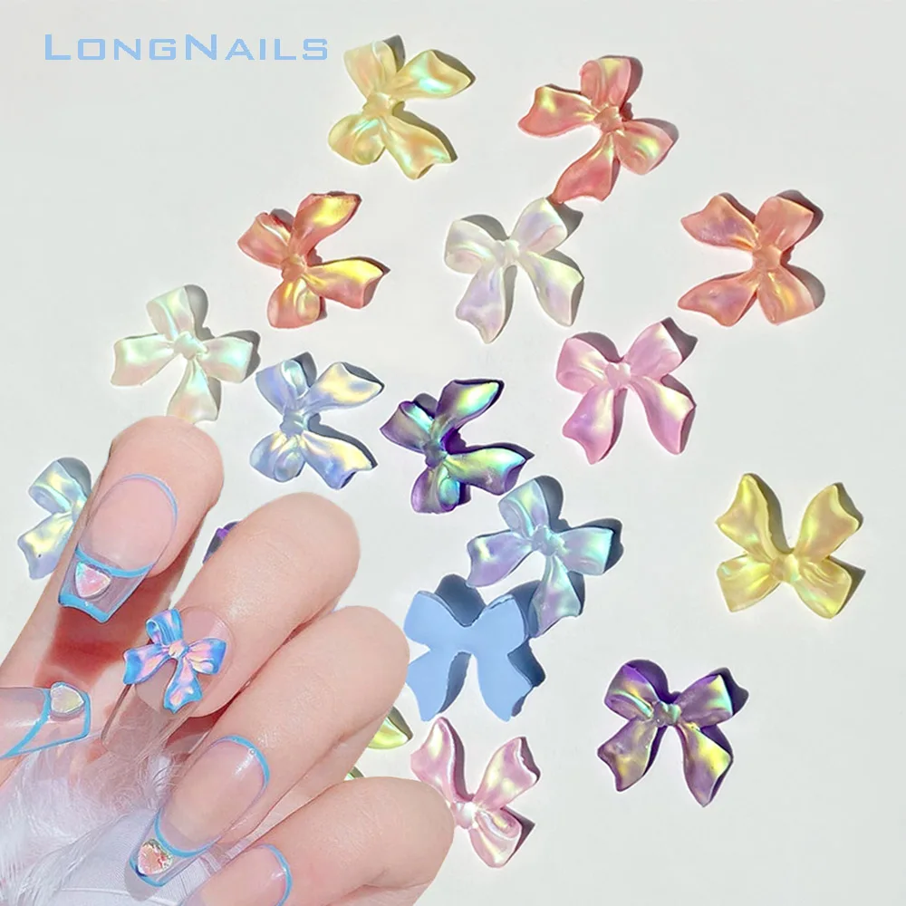 50Pcs Japanese Mocha Ribbon Bowknot Chameleon Symphony Flatback Decors Doll's Bow 3D Colorful Nail Fancy Bow Accessories RF591E 