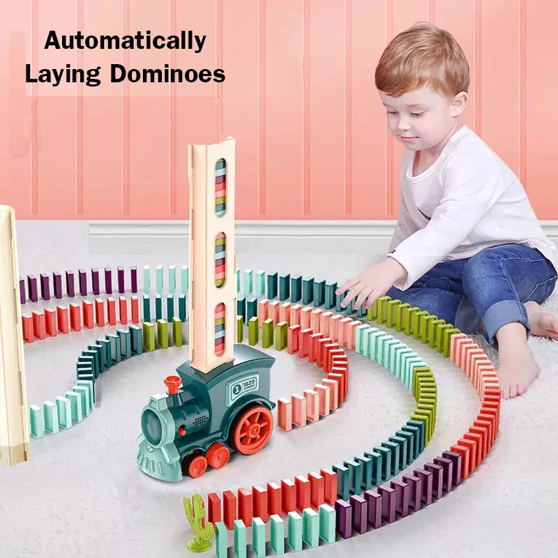 Kids Domino Train Car Set Toys Sound Light Automatic Laying Domino Brick Placement Dominoes Blocks Game Educational DIY Toy Gift