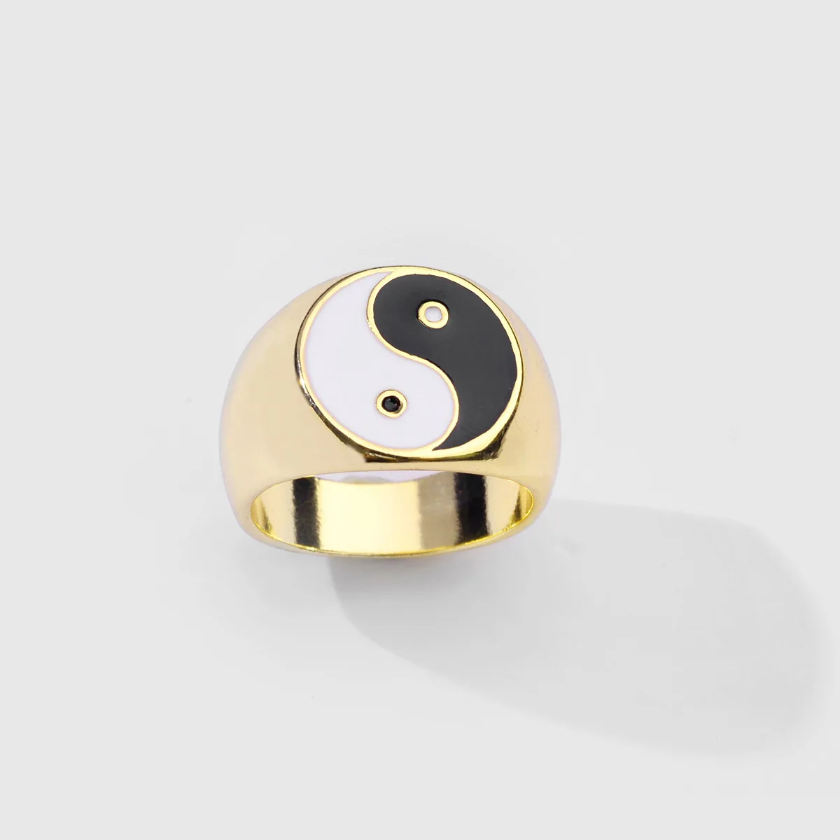 Vintage Bagua Yin Yang Tai Chi Finger Ring for Women Men Trendy Gold Color Metal Round Enamel Rings Punk Jewelry Gifts