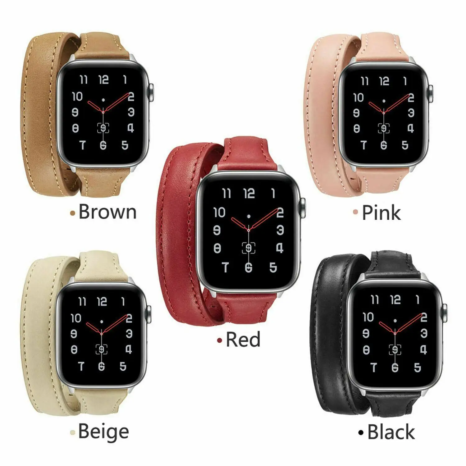 Double Tour Band for Apple Watch iWatch 40 44mm 38 42mm Extra Long Cowhide Leather Strap Bracelet For Series 6 5 4 3 2 Watchband