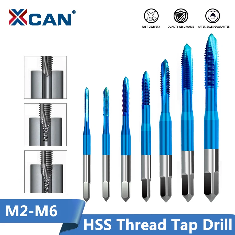 XCAN 1pc M2-M6 Nano Blue Coated Thread Tap High Speed Steel Screw Tap Straight Shank Tap Drill