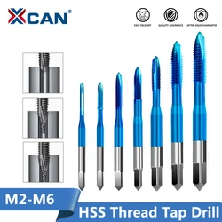 XCAN 1pc M2-M6 Nano Blue Coated Thread Tap High Speed Steel Screw Tap Straight Shank Tap Drill