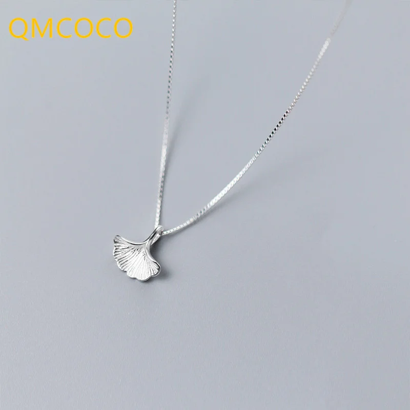 QMCOCO Korean Silver Color Ginkgo Biloba Leaf Simple Trendy Charm Pendant Necklace  For Women Party Wedding Jewelry Accessories