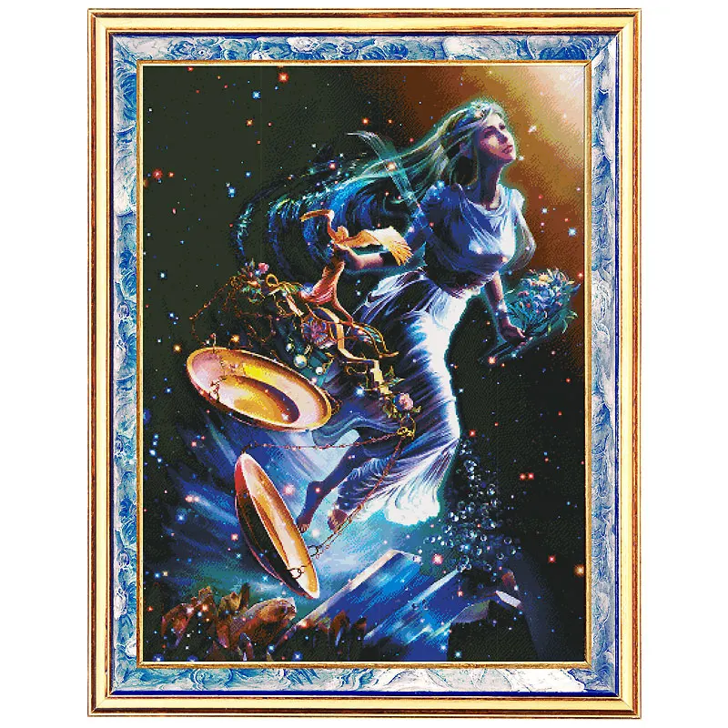 Home Cross Stitch Fishxx Dream Starry Sky Series 12 Constellation Oil Painting Full Embroidery Living Room Large Libra