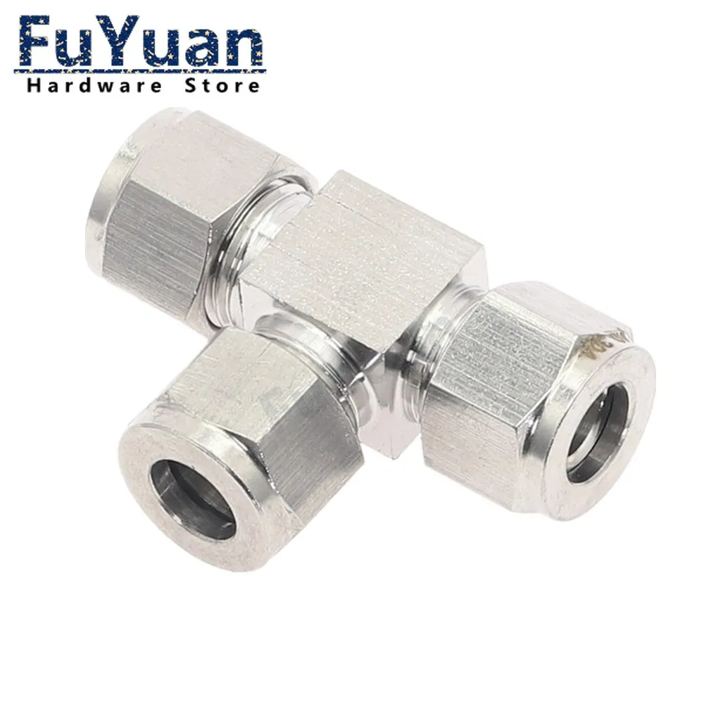 

SS 304 Stainless Steel 3 4 6 8 10 12mm 1/8 1/4 3/8 1/2 Pipe OD Tee 3 Way Double Ferrule Tube Fittings T-Type Pipe Connector