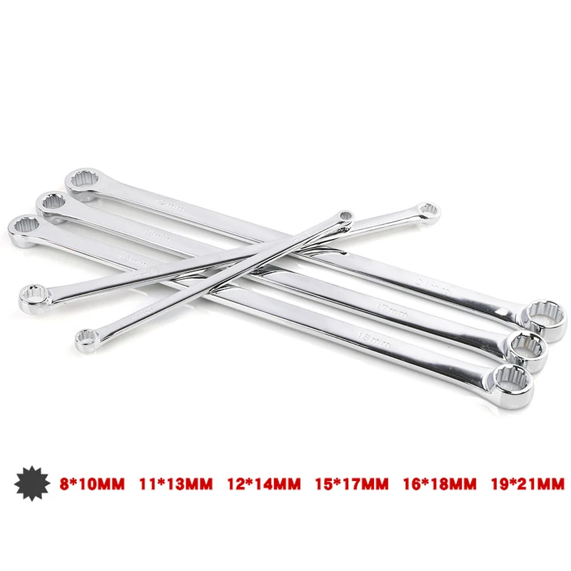 6Pcs Extra Long Double Ring Box End Wrench Set Long Lifetime Aviation Spanner 8mm-21mm Ratchet Spanner Socket Key Set