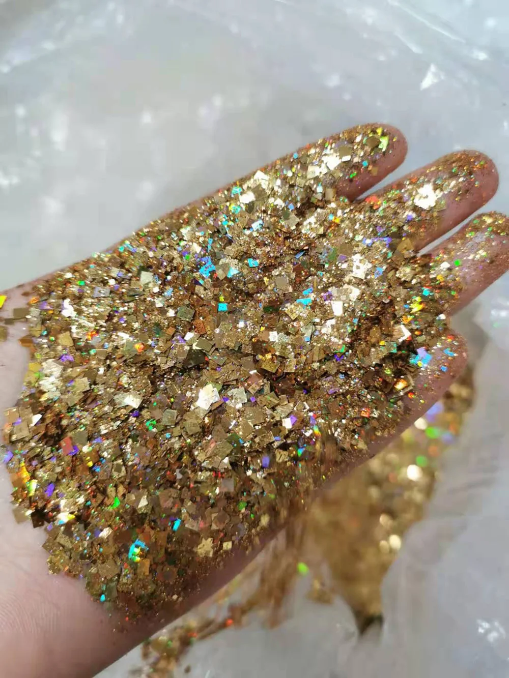 

50g Nail Art Glitter Flakes Powder Laser Holographic Gold/Silver Tumblers Four-corner Square Chunky Sequins Loose Glitter Tc#026