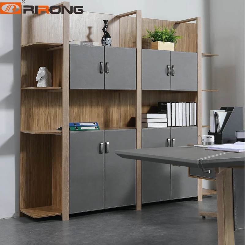 

220cm Nordic Design Office Study Furniture fashion grey leather wood office filling cabinet Storage Bookcase Cabinet