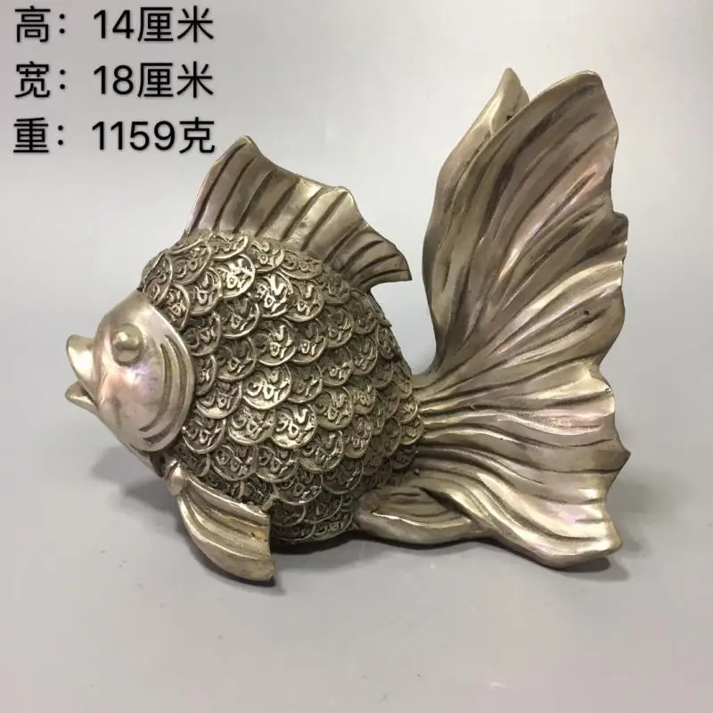 

white Copper Interesting Tibetan Silver Lifelike Goldfish Auspicious Cupronickel Coin lucky Feng Shui wealth Statue 1159 G