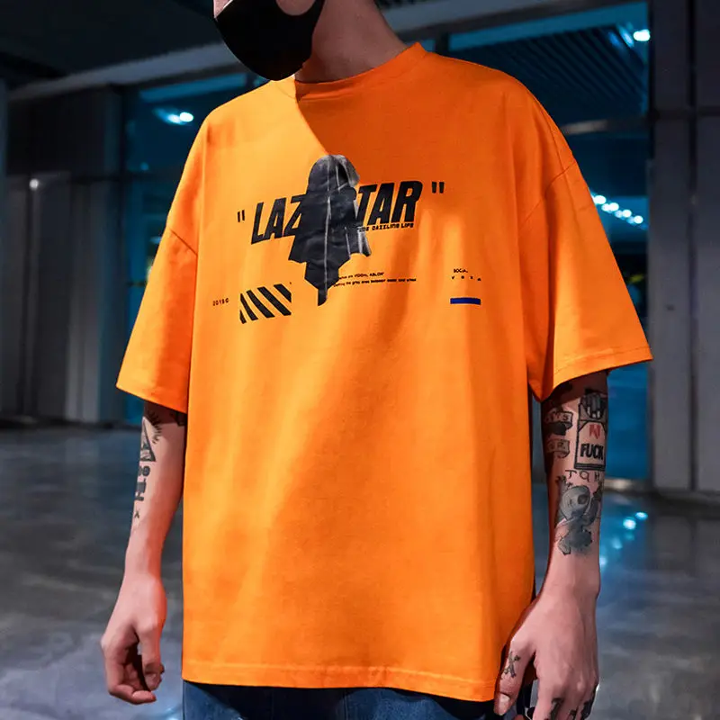 2024 NEWEuropean and American Street Hip Hop Wind Loose Five-point Sleeve T-shirt Net Red Letter Short-sleeved Bat Shirt