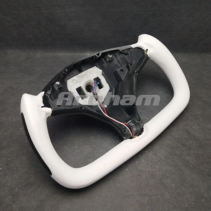 Yoke Steering Wheel White Leather And Carbon Fiber Racing Style Customized 2017 2018 2019 2020 2021 For Tesla Model S Model X