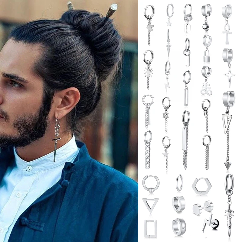 Earring Mens, Multiple Piercing Huggie Hoops Earrings ,Dainty Stainless Steel Single Stud Earing Men Jewelry