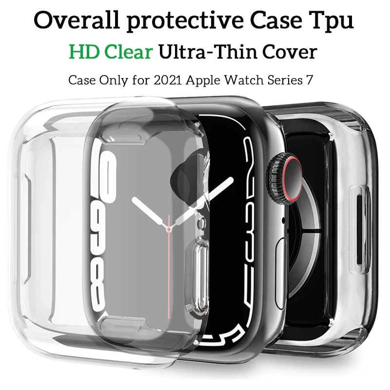 

full case for apple watch series 7 41mm 45mm transparent tpu soft screen protector bumper frame cover for iwatch 7