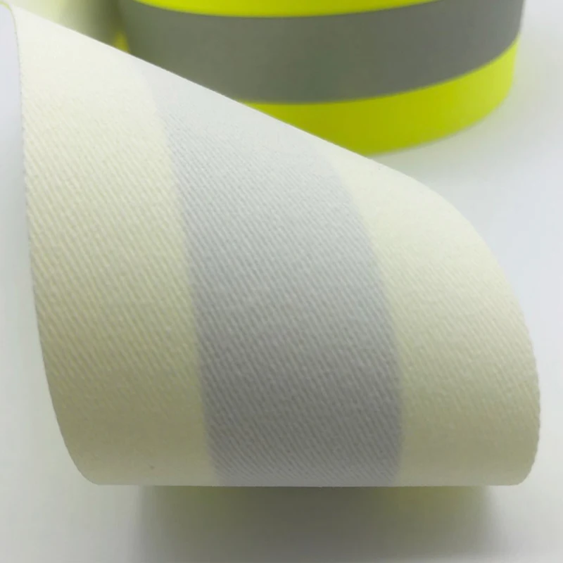 Fluorescent Yellow Flame Fire Retardant Reflective Fabric Warning Tape Sew On Clothes