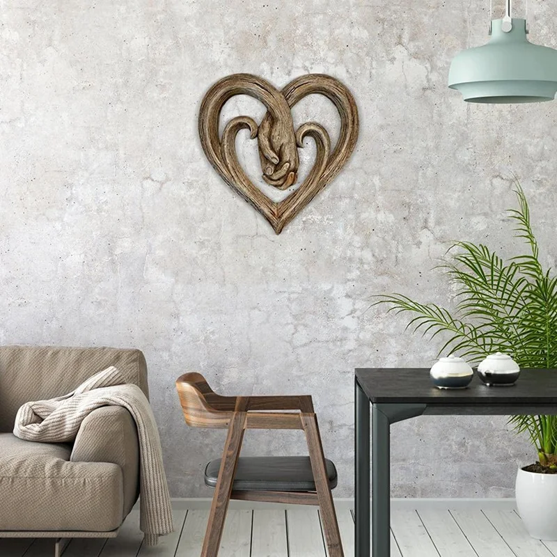 Escultura de decoración de pared con forma de corazón de madera para el hogar y la Oficina, arte colgante de sacudida de manos, estatua artesanal, nuevo