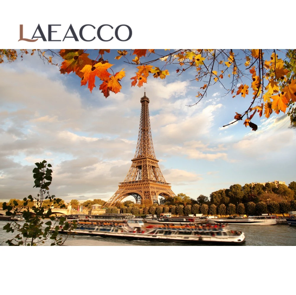 Laeacco Vinyl Backdrops For Photography Eiffel Tower Old Town Flowers Street Blue Sky Scenic Photo Background For Photo Studio