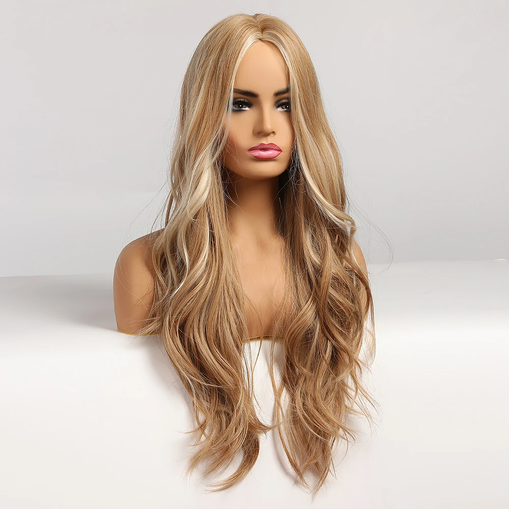 DropShipping EASIHAIR Long Blonde Ombre Synthetic Wigs for Women Wig Middle Part High Density Wavy Cosplay Wigs Heat Resistant