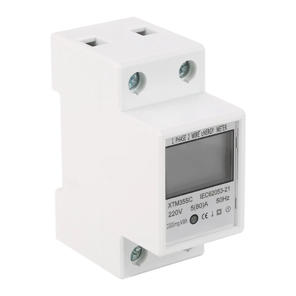 Din Rail LCD Digital Single Phase Energy Meter kWh Power Consumption Wattmeter Electronic AC 220V 80A