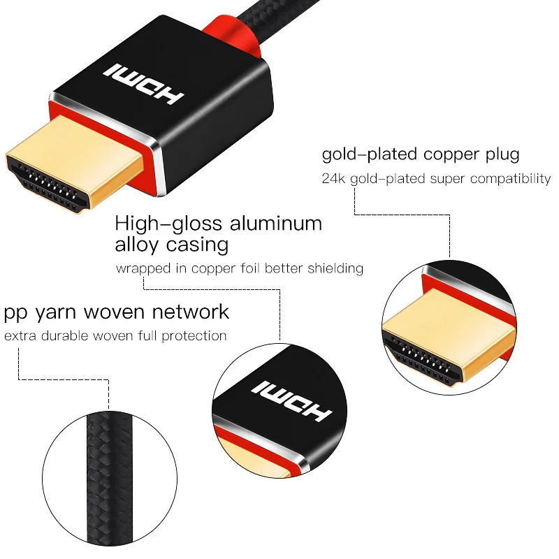 مايكرو HDMI-متوافق 1m 2m 3m محول 4K 60Hz 1080P إيثرنت الصوت جديلة كابل للكاميرا HDTV PS3 XBOX PC