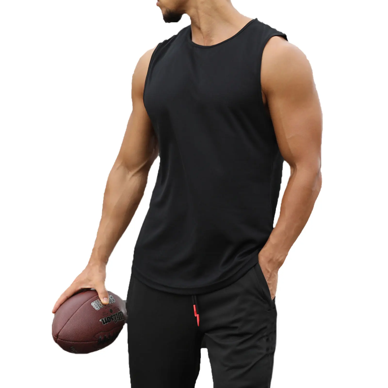 Men Sports Tank Top Summer Breathable Sleeveless Round Neck Solid Color Tops Running Fitness Tops for Men Clothing