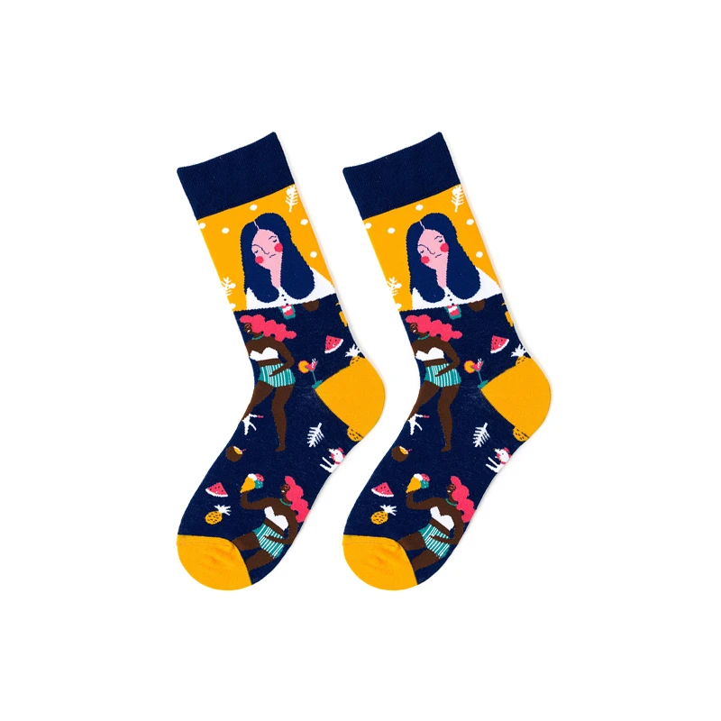 Novelty  Spring Women Socks Funny Harajuku Abstract Printed Casual Cute Girl Pattern Cotton Calcetines Happy Sock For Gift