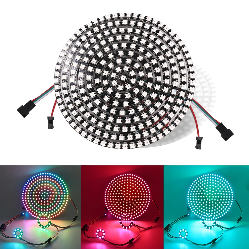 RGB LED Ring 5V WS2812 SK6812 5050 Addressable LED Ring ic Built-in RGB LED Chip & Heatsink White/Black PCB for Decoration