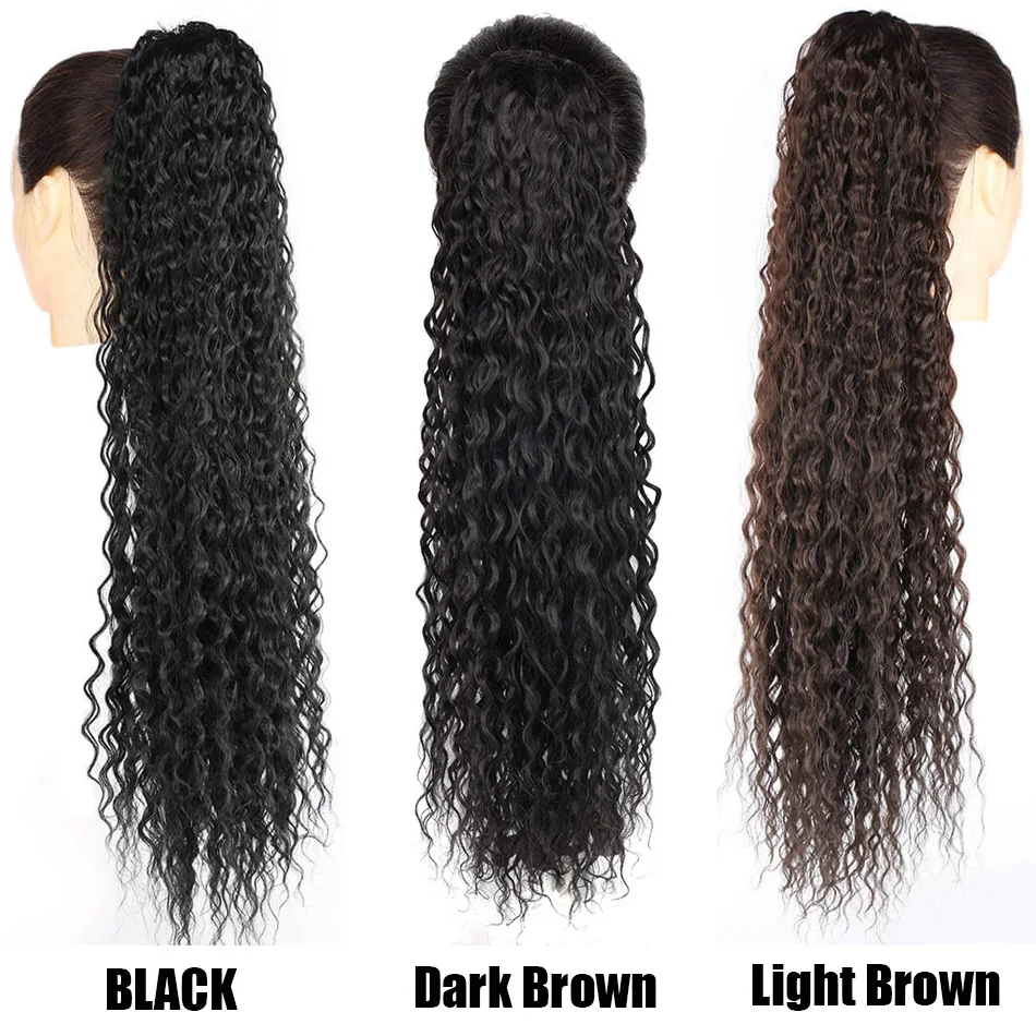 Extensiones de cola de caballo rizadas con Clip, peluca sintética con cordón, larga, ONDA DE AGUA DE 32 pulgadas, cola de caballo Afro falsa para