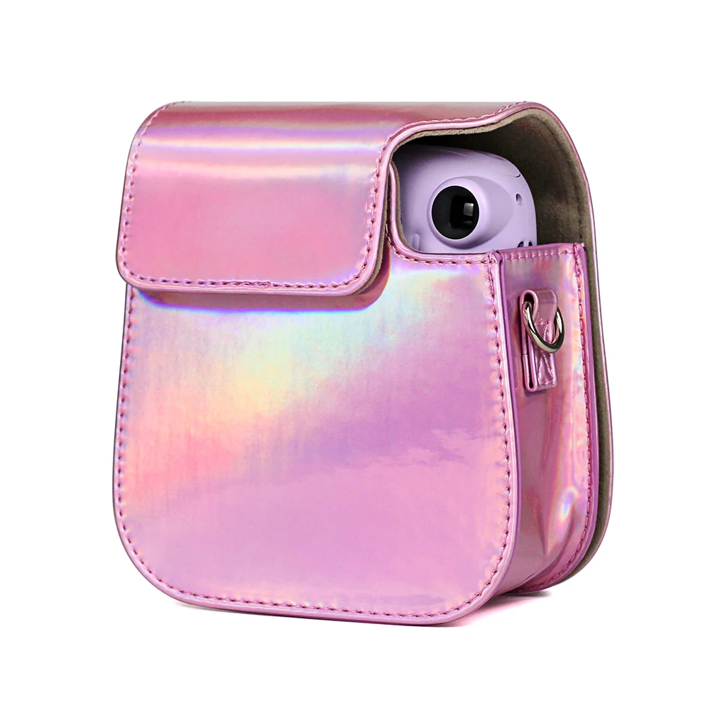 Модная стильная розовая/Серебристая/Фиолетовая Сумка из искусственной кожи Instax Mini чехол с плечевым ремнем для камеры Fujifilm Instax Mini 11