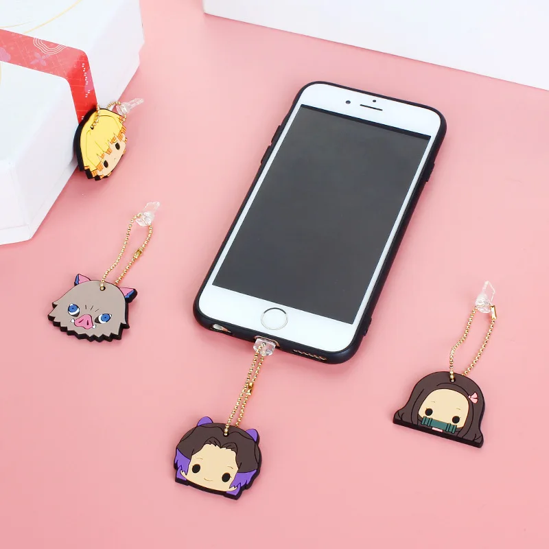 Demon Slayer wtyczka pyłu urok Anime Kawaii Port ładowania wtyczki pyłu dla iPhone 7 8 X Anti Dust Cap śliczny telefon udekoruj wisiorek