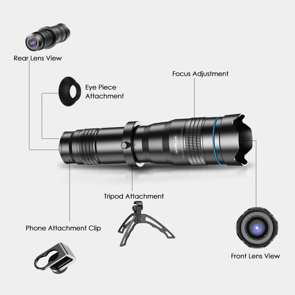 APEXEL HD 36X Phone Lens Camera Telephoto Zoom Monocular Telescope Lens + SelfieTripod With Remote Shutter For All Smartphones