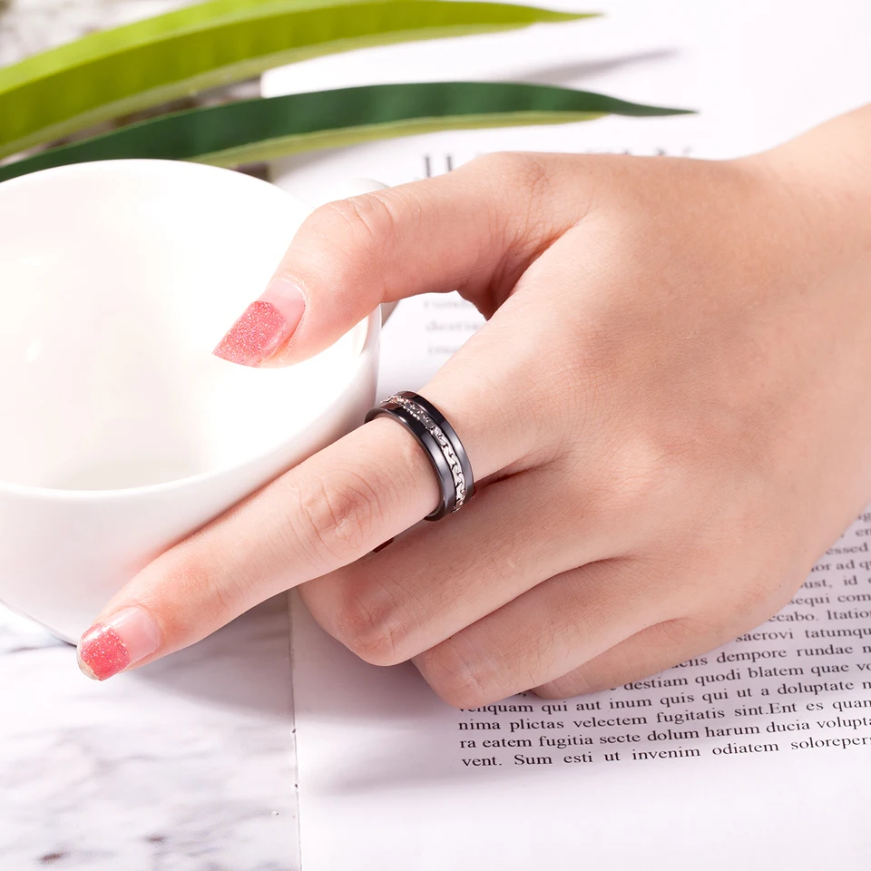 BORASI 7mm Wide Stainless Steel Chain Ceramic Ring Men Black White Color Ladies Rings For Women Fashion Jewelry Female Male Ring