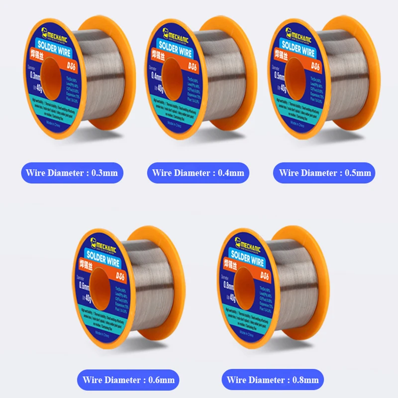 2Pcs/lot MECHANIC DS6 Rosin Core Solder Wire 0.3/0.4/0.5/0.6/0.8mm 40g BGA Soldering Wire Rework Tools Flux 1.0-3.0%