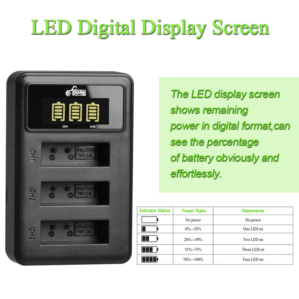 1250mAh Battery For Canon NB-13L NB 13L NB13L  LED 3-Slots Charger  G7 X Mark II G7X G5 X G5X G9 X G9X SX620 SX720 HS Camera